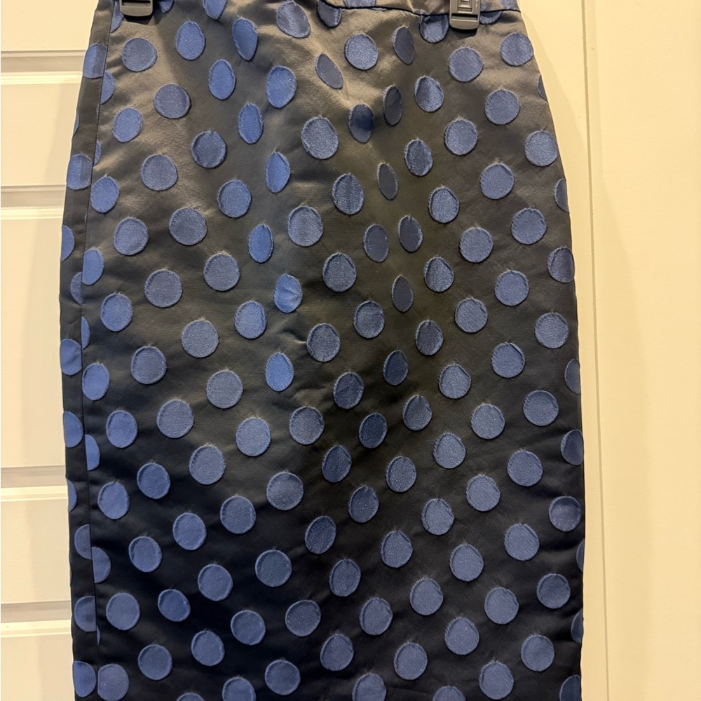 New J. Crew Sz 6 Elegant Navy Blue Brocade Polka Dot Pencil Skirt - Picture 2 of 7